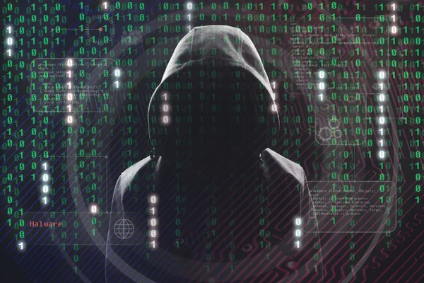 Jonge hacker in data security concept — Stockfoto