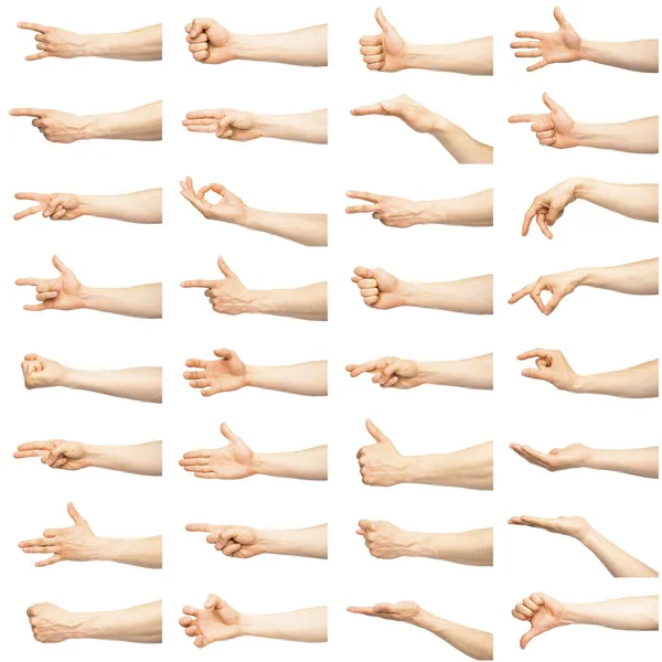 Multiple male caucasian hand gestures isolated over the white background — Stock Photo, Image