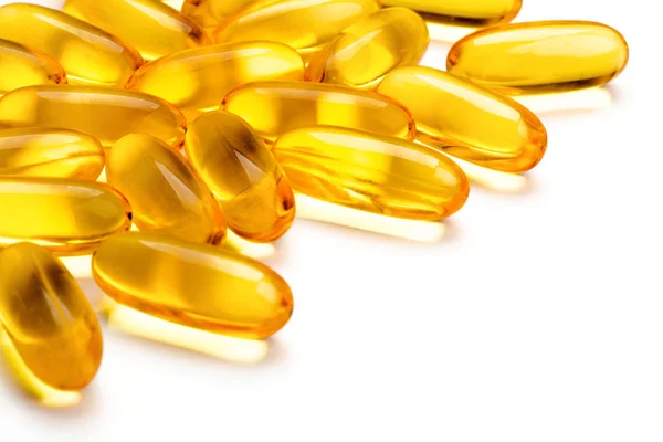 Pile of capsules Omega 3 on white background — Stock Photo, Image