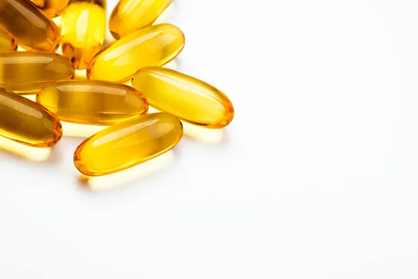 Close up of capsules Omega 3 on white background — Stock Photo, Image