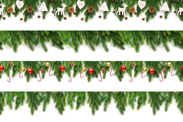 境界線またはクリスマス カードのテンプレートとして白い背景の上にクリスマス ツリーの枝の設定します — ストック写真