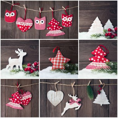 Noel vintage oyuncaklar ile fotoğrafları kolaj bir