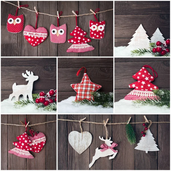 Collage of photos with christmas vintage toys Stock Photo