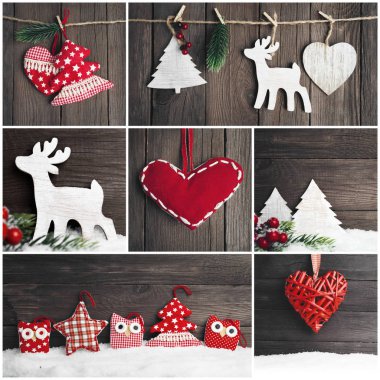 Noel vintage oyuncaklar ile fotoğrafları kolaj bir