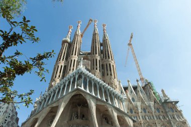 Barcelona, İspanya - 23 Eylül 2018: Bu etkileyici Katedrali Antoni Gaudi tarafından ilk olarak tasarlanmıştır
