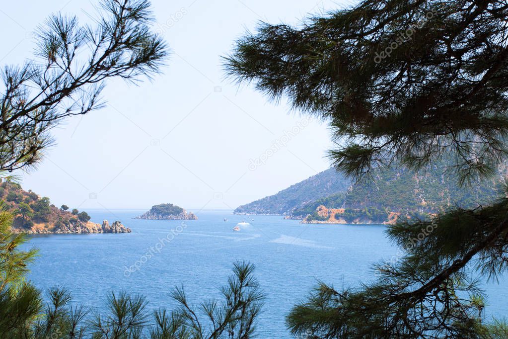 View of a small island among the trees in Turkey