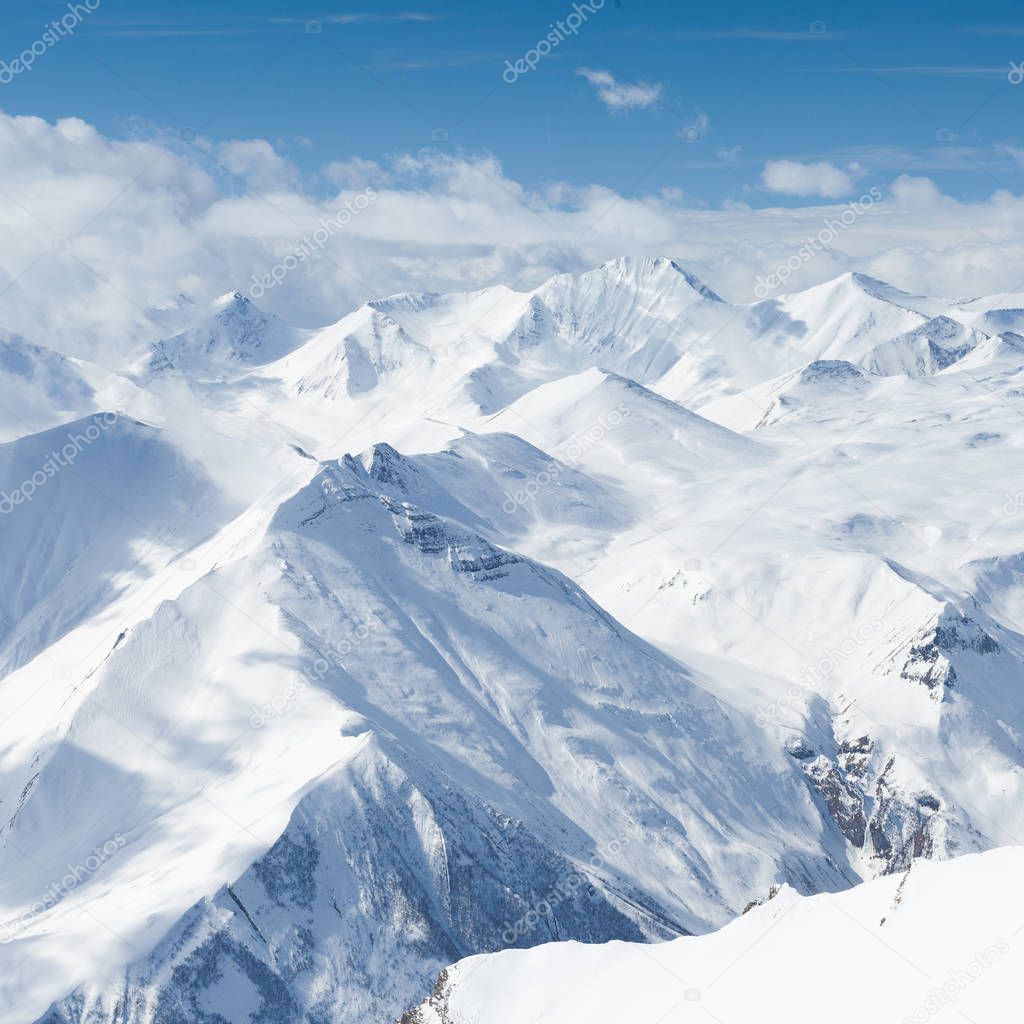 Winter snowy mountains. Caucasus Mountains, Georgia, Gudauri