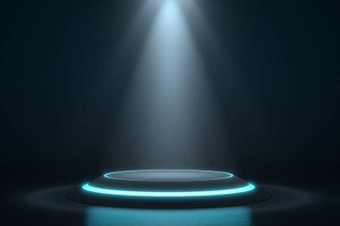 Görüntü için Altıgen Kaide. Boş ürün ışığı parıltısı ile standı. 3d render