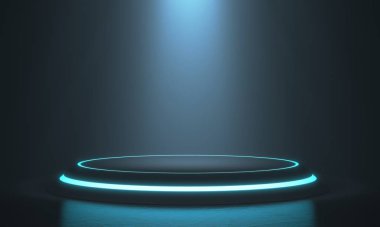 Görüntü için Altıgen Kaide. Boş ürün ışığı parıltısı ile standı. 3d render