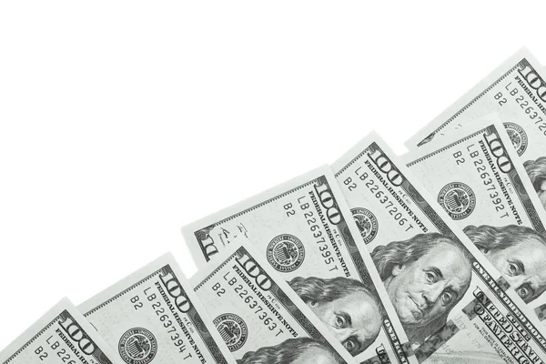 Dollars aangelegd in een rij op witte achtergrond — Stockfoto