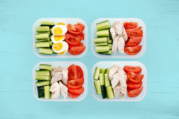 Healthy fitness food for the whole day. Multiple portions in containers — Stock Photo, Image