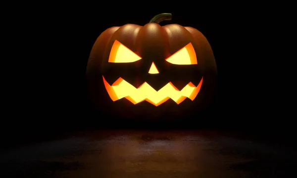 Świecący Jack O Lantern w ciemności. ilustracja renderowania 3D — Zdjęcie stockowe