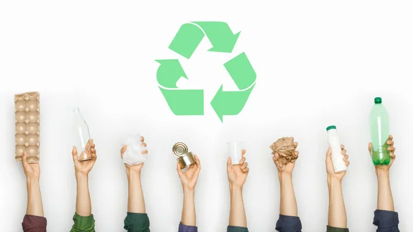 Ecology human hand holding stuff for recycle — Stock Photo, Image