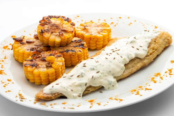 Balık ve tatlı Mısır sağlıklı gıda resim için