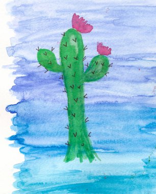 elle çizilmiş suluboya kaktüs