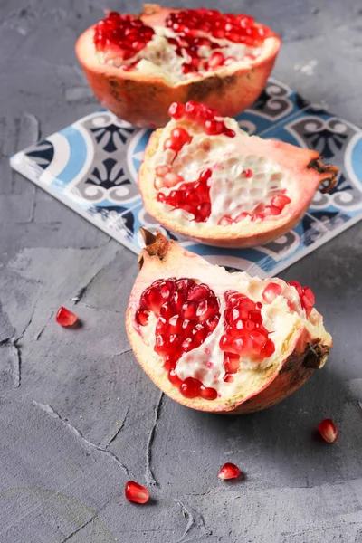Fresh Pomegranate Fruits Gray Background — Stock Photo, Image
