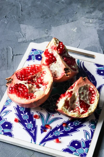 Fresh Pomegranate Fruits Gray Background — Stock Photo, Image