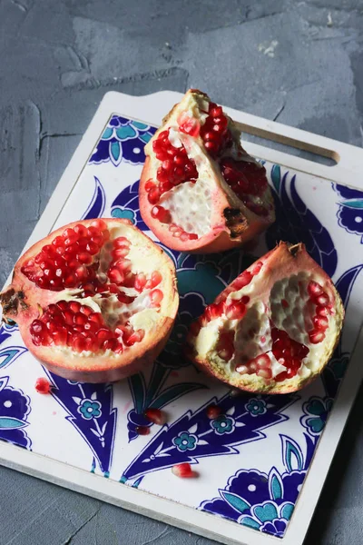 Fresh Pomegranate Fruits Gray Background — Stock Photo, Image