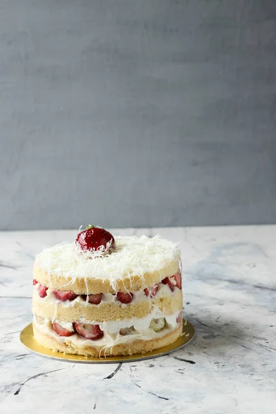 Tarta Fresa Delicioso Pastel Frutas Capa — Foto de Stock