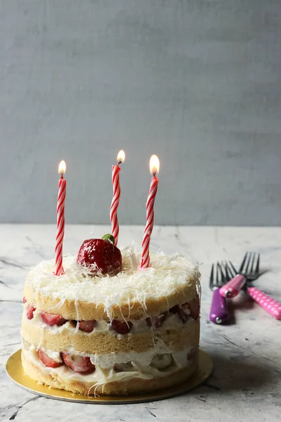 Tarta Fresa Delicioso Pastel Frutas Capa — Foto de Stock