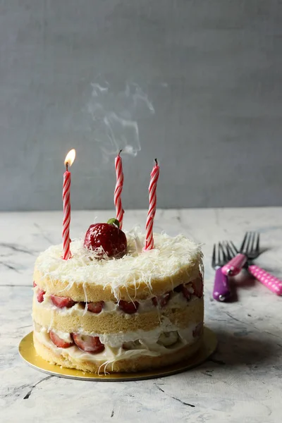 Tarta Fresa Delicioso Pastel Frutas Capa — Foto de Stock