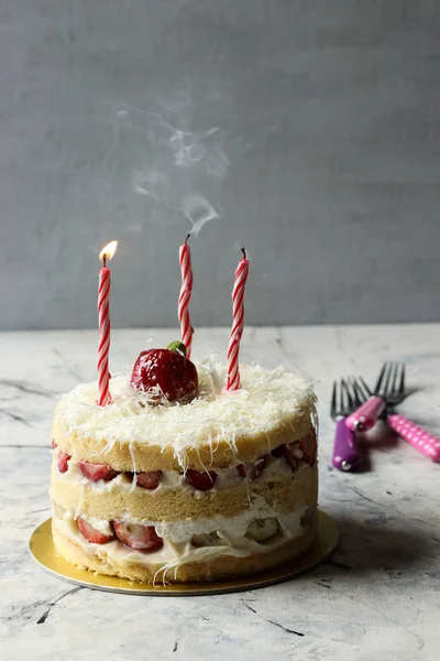 Tarta Fresa Delicioso Pastel Frutas Capa — Foto de Stock