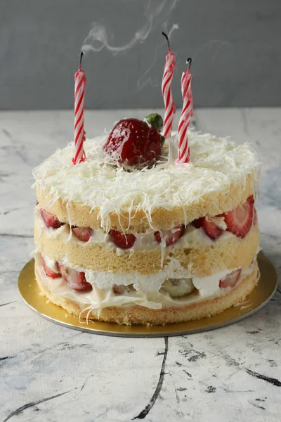 Torta Alla Fragola Deliziosa Torta Frutta Strato — Foto Stock