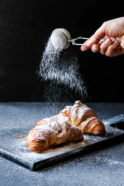 Croissant Black Background — Stock Photo, Image