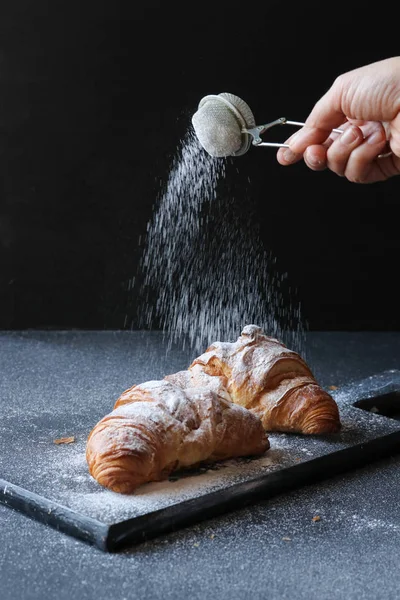 Croissant Black Background — Stock Photo, Image