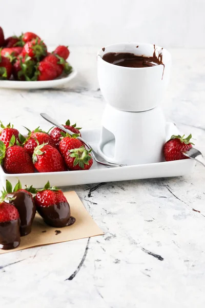 stock image Strawberry and chocolate fondue