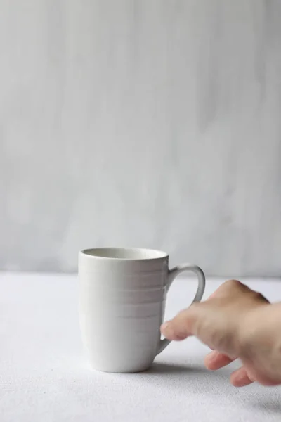 Coffee Addiction White Coffee Mug Hand — Stock Photo, Image