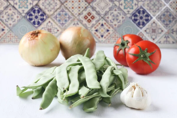 Färska Gröna Bönor Mjöl Ingredienser Turkisk Traditionell Mat — Stockfoto