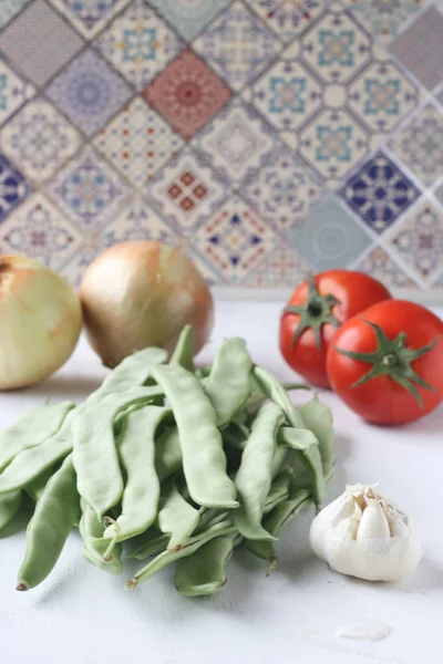 Färska Gröna Bönor Mjöl Ingredienser Turkisk Traditionell Mat — Stockfoto