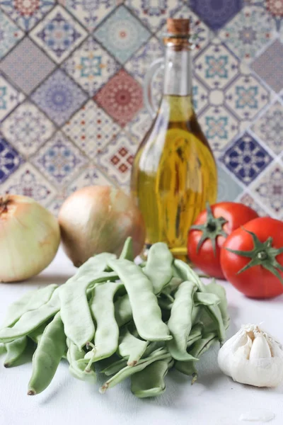 Свіжий Зелена Квасоля Харчування Інгредієнти Турецька Традиційна Продовольча — стокове фото