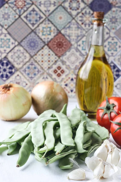 Färska Gröna Bönor Mjöl Ingredienser Turkisk Traditionell Mat — Stockfoto