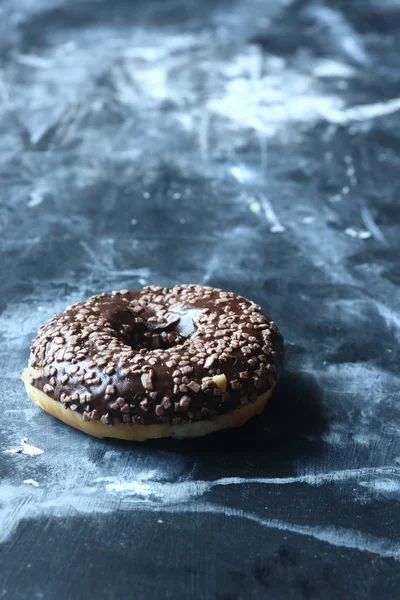 Chocolate Donut Black Background — Stock Photo, Image