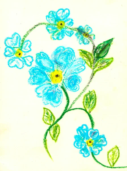 Сині Квіти Намальована Пастельна Фарба — стокове фото