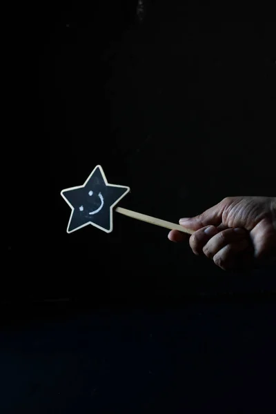 Dont Worry Happy Hand Holding Magic Wand Smile Face — Stock Photo, Image