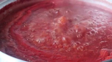 Domates haşlama closeup makro çekim, Domates sosu haşlama