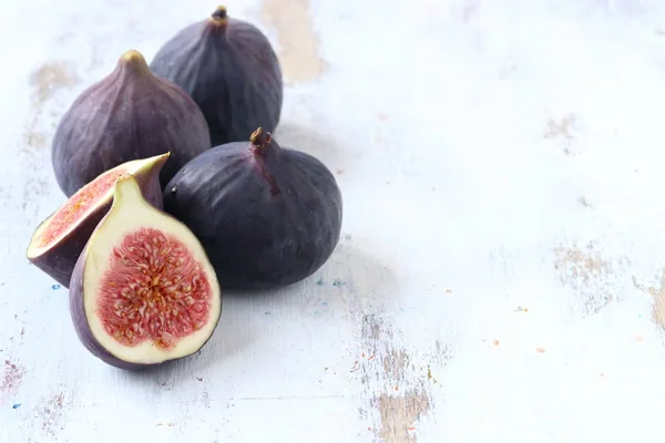 Fig Fruits White Wooden Background — Stock Photo, Image