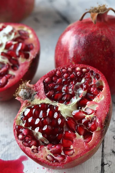 Pomegranate Fruits White Marble Background — Stock Photo, Image