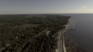 drone düz Sol orman sağ su kamera üzerinde drone görünümü düz uçuş düz görünüyor