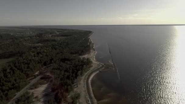 Drone Bekijk Soepele Vlucht Drone Recht Links Bos Rechter Water — Stockvideo