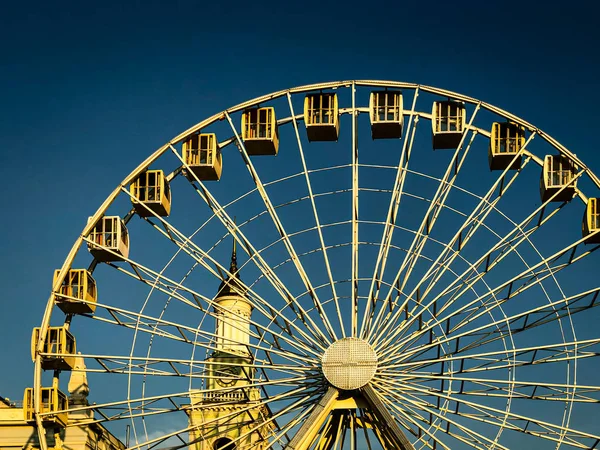 Roue Ferris Abandonnée Milieu Parc Sous Ciel Gris — Photo