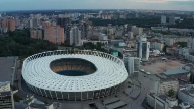 Kiev, Ukrayna-Temmuz 2019: Kiev Olimpiyat Stadyumu. Ukrayna'nın tarihi manzaraları. Havadan görünüm drone görünümü
