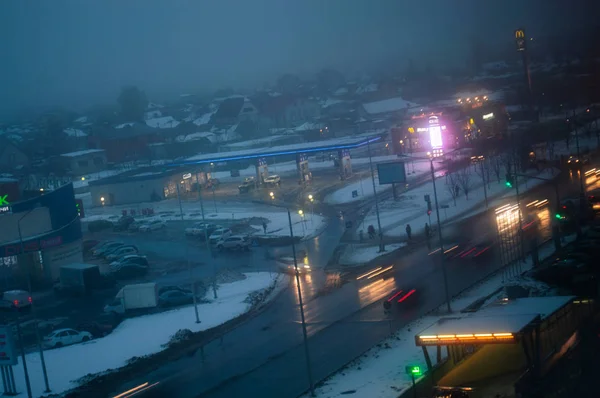 neon road in evening suburb