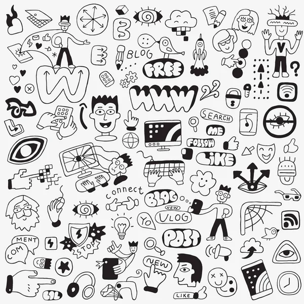 Technologia internetowa doodle zestaw, rysunki ołówkiem, bajki — Wektor stockowy