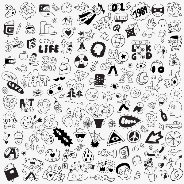 Symbols, lettering, characters - big doodle set, design elements — Stock Vector