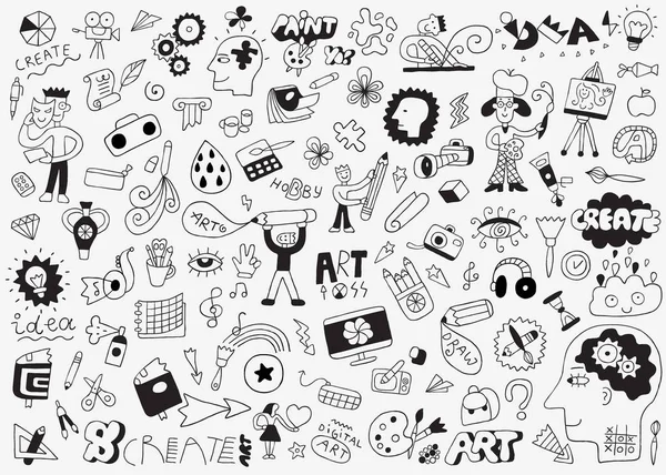 Narzędzia artystyczne-Doodles, rysunki ołówkiem, zestaw elementów konstrukcyjnych — Wektor stockowy