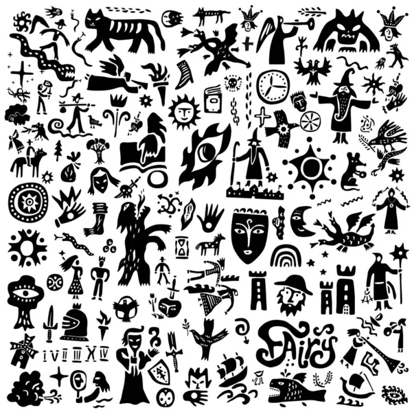 Fairy tale , history - doodles , silhouettes ,sign and symbols — Stock Vector